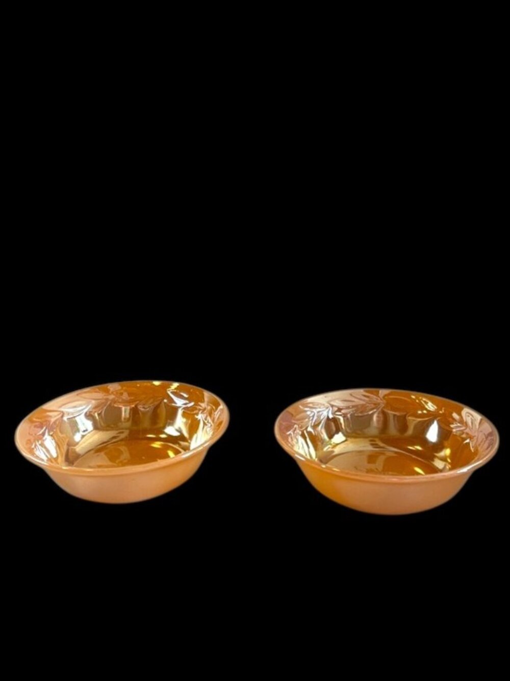 Vtg. Fire King Peach Lustre Laurel Leaf 5” Dessert Berry Bowls Set of 2